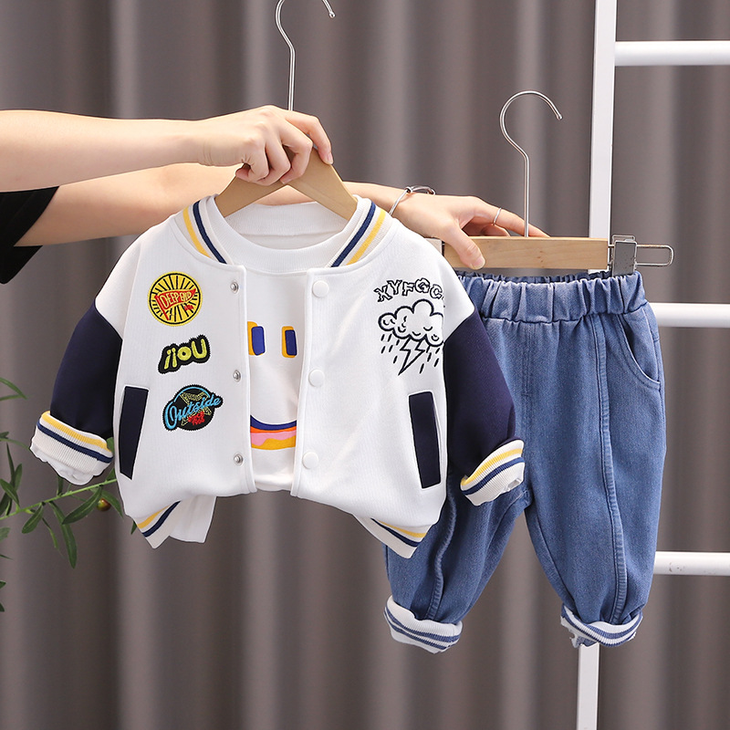

Sport Spring Children Boys Girls Cotton Clothing Sets Baby Hoodies Coat T-Shirt Pants Jeans 3Pcs/Sets Fashion Toddler Tracksuit, Blue