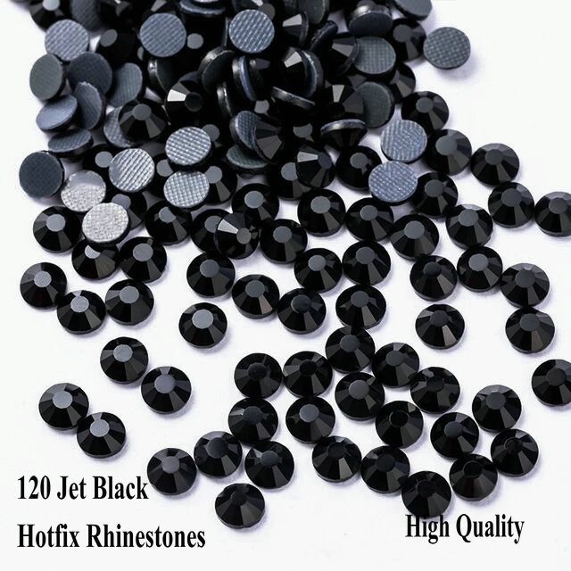 

Sewing Notions Jet Black All Sizes Hotfix Rhinestones Flatback Round Crystals DMC Rhinestones Hot Fix Strass DIY Iron On for multiple use