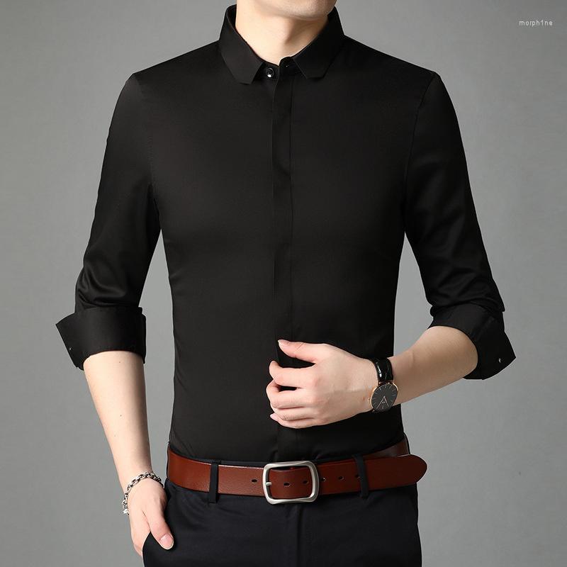 

Men's Dress Shirts Regular-Fit Long-Sleeve Men's Solid Color Casual Poplin 2023 Autumn Top Quality Slim Fit Business Men Shirt, Black