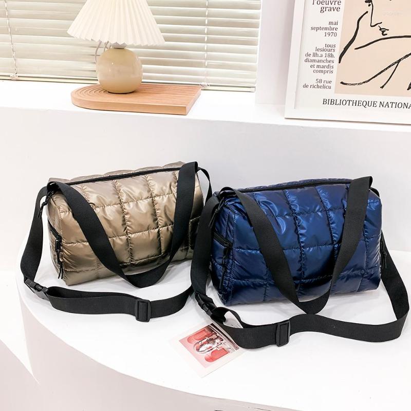 

Evening Bags Women Nylon Shoulder Bag Design Space Cotton Padded Messenger Solid Color Fashion Grid Pleated Quilted, Gold
