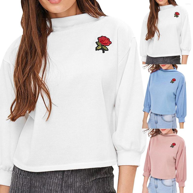 

Women' Hoodies Rose Embroidery Solid Women' Fashion O-neck Loose Long Sleeve Sweater Top Christmas Streetwear Shirt Blusas Chemise