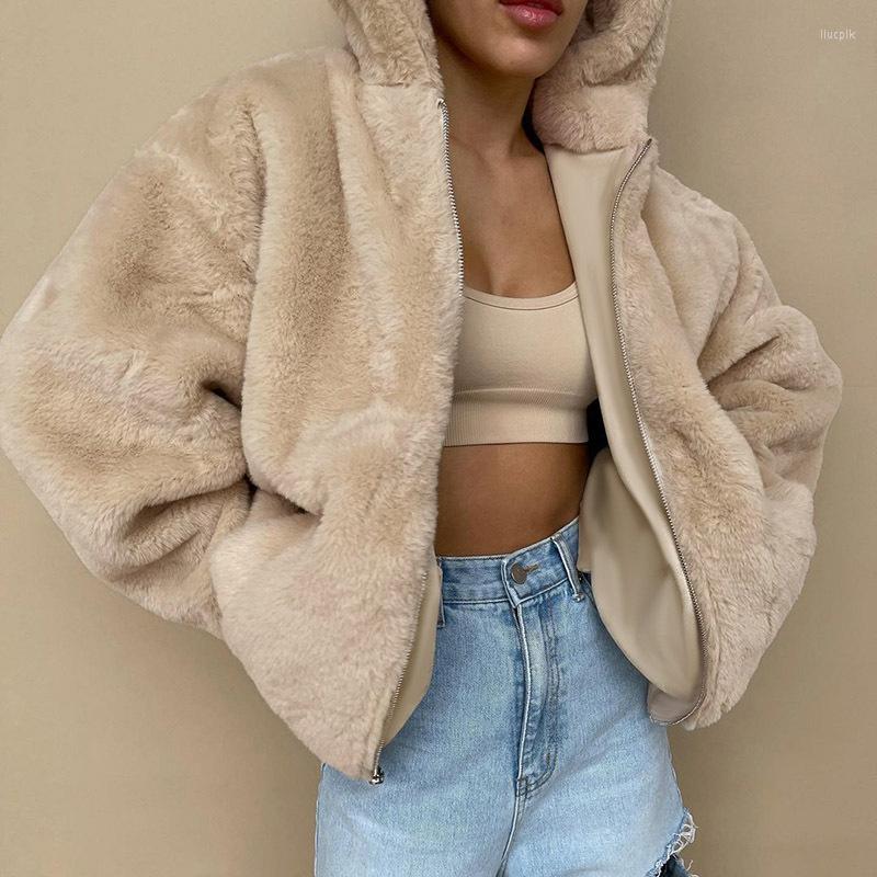 

Women' Fur Teddy Jacket Winter Warm Coat For Women Fuzzy Fleece Collar Faux 2022 Harajuku Street Lamb Wool Jackets Khaki