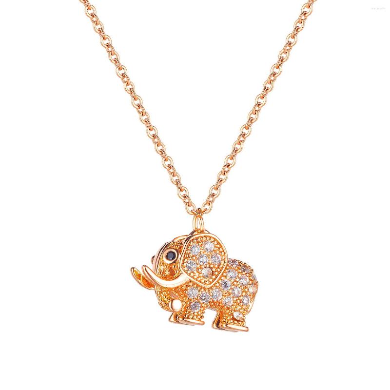 

Chains Cyue European Fashion Punk Rose Color-plated Elephant With CZ Charm Pendant Stainless Steel Necklace Chain For Girl Jewelry Gift