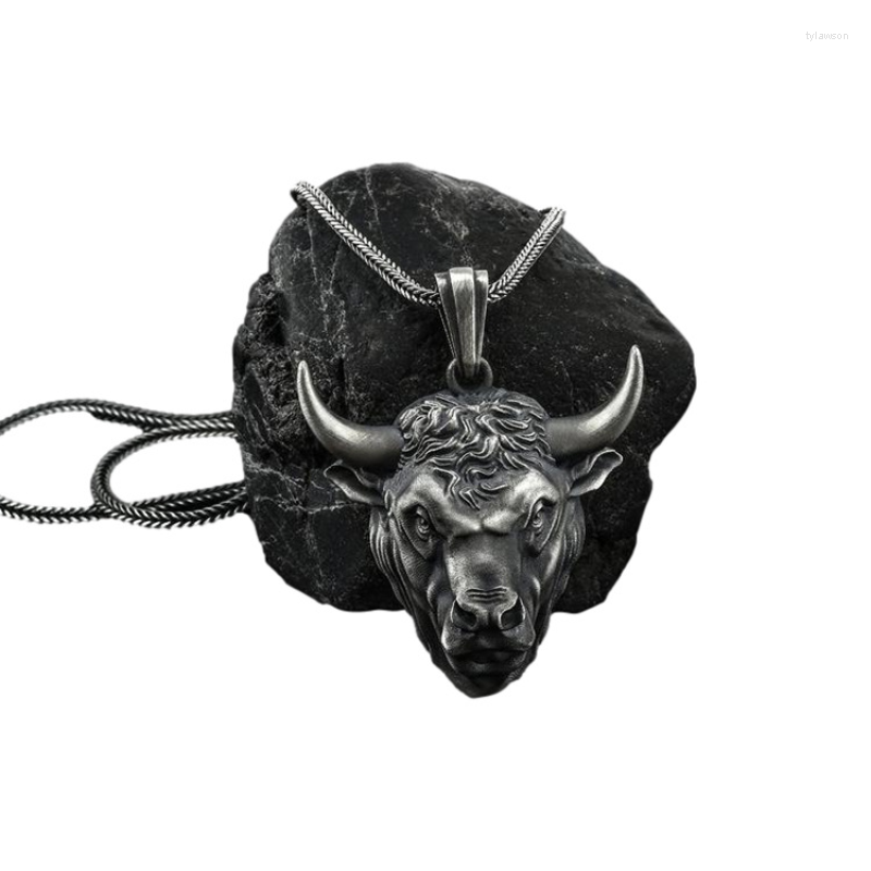 

Pendant Necklaces Domineering Bull Head Hip Hop Animal In Sterling Silver