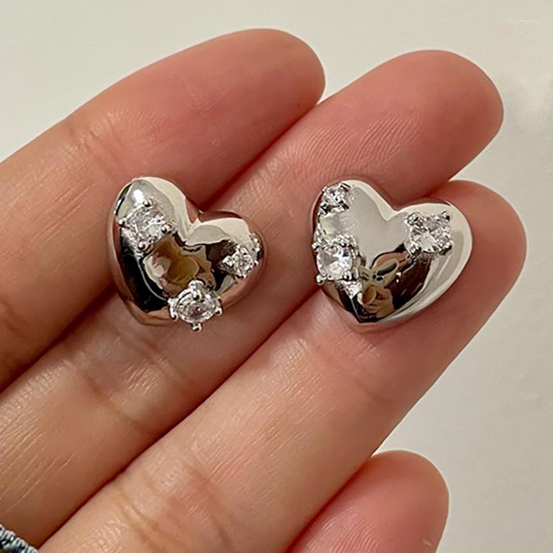 

Stud Earrings Prevent Allergy LOVE Heart For Women Couples Trendy Elegant Sparkling Zircons Wedding Bride Jewelry