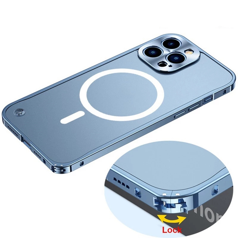 

Luxury Metal Frame Magnetic Cases For Magsafe for IPhone 12 13 14 Pro Max 14 Plus Buckle Aluminium Alloy Wireless Charging Cover, Mixed