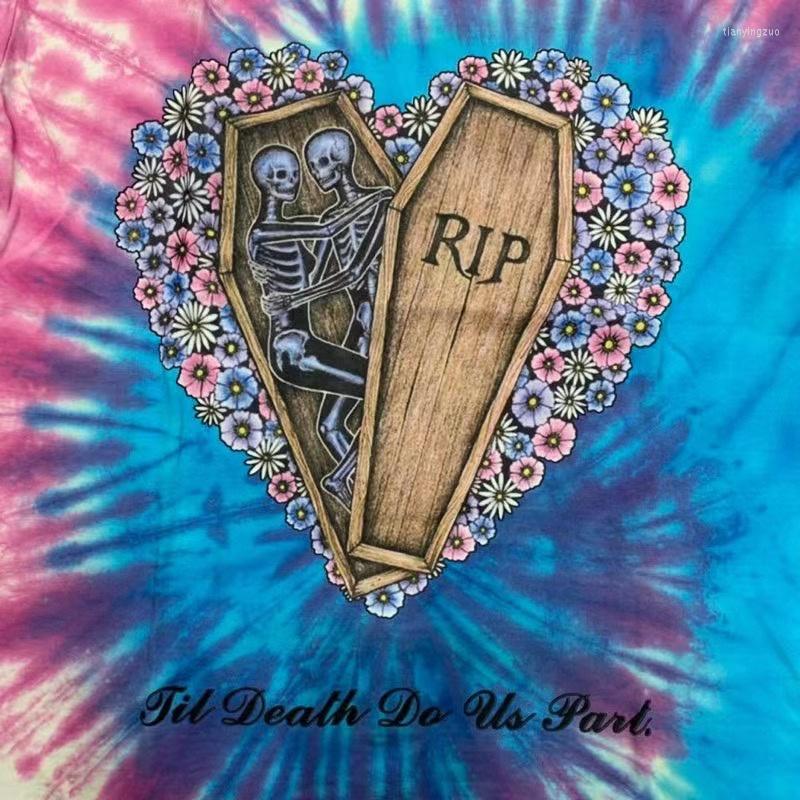 

Men' T Shirts TOP Oversized 23ss Tie Dye Pink T-Shirt Men Women Quality Skull Print Short Sleeves Shirt Tops Tee