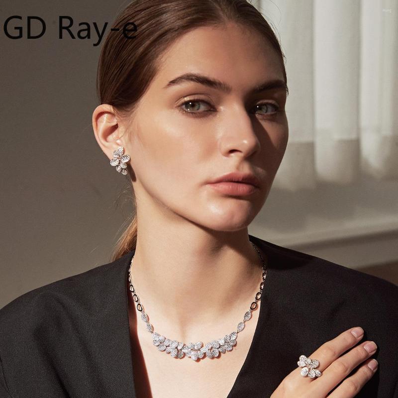 

Choker Fashion Zircon Necklace Set Chain Luxury European And American Flower With High-grade Bridal Jewelry
