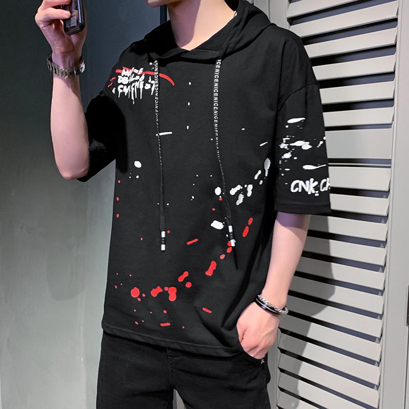 

Men's T Shirts Hoodies Casual Summer Mens Tshirts Streetwear Hip Hop Male Half Sleeve Hooded Shirt High Quality Sportwear Short, Black