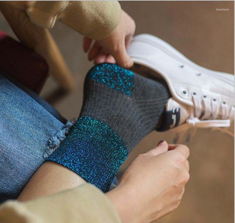

Women Socks 1 Pair 2022 Shiny Long Autumn And Spring Fashion Glitter Silver Flanging Wild In Tube, 07