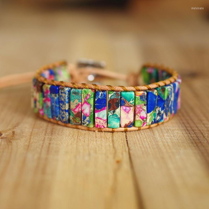 

Charm Bracelets DIY Women Handmade Jewelry Natural Stone Beads Chakra Leather Wrap Bracelet & Bangle Bohemia Beach Gift