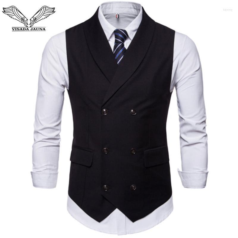 

Men's Vests DA JAUNA Spring Autumn Double Breasted Suit Vest Men's Sleeveless Four-Colored England Style Foramal Weeding N9034, Black