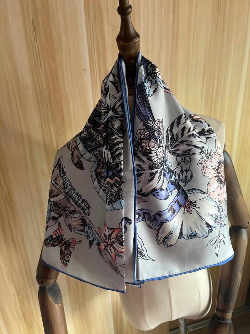 

Scarves 2022 Arrival Winter Spring Classic Butterfly Real Silk Scarf Twill Hand Made Roll 90 Cm Shawl Wrap For Women Lady