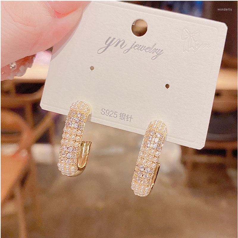 

Dangle Earrings Full Diamond Light Luxury Big Hoop Temperament 925 Silver Needle Design Feeling Cold Wind Women Exquisite Jewelry
