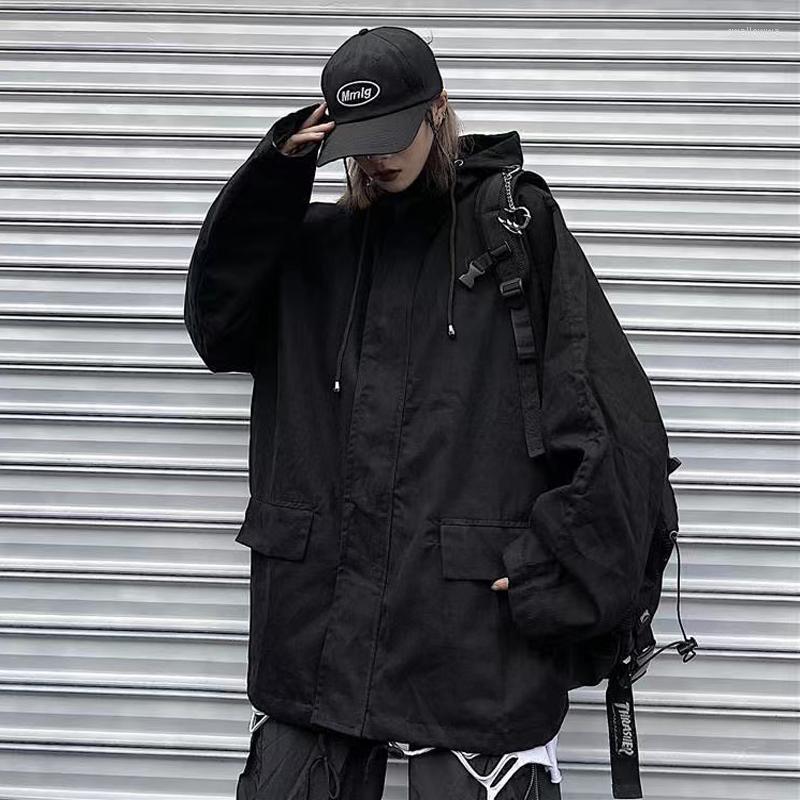 

Men's Jackets Hop Hip Hooded Jacket Coat Men Women Techwear Harajuku Loose Oversize Windbreaker Casual Outwear, Black