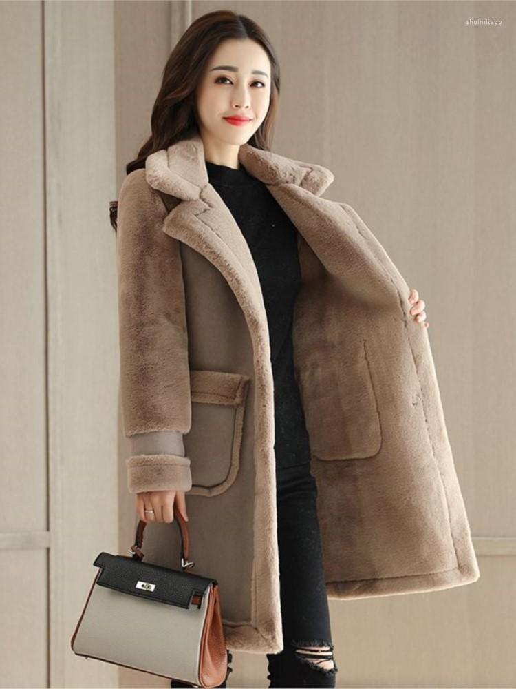

Women's Fur 2022 Winter Velvet Suede Jacket Women Thick Parka Coat Long Faux Vintage Casual Clothes Warm Outwear, Pink
