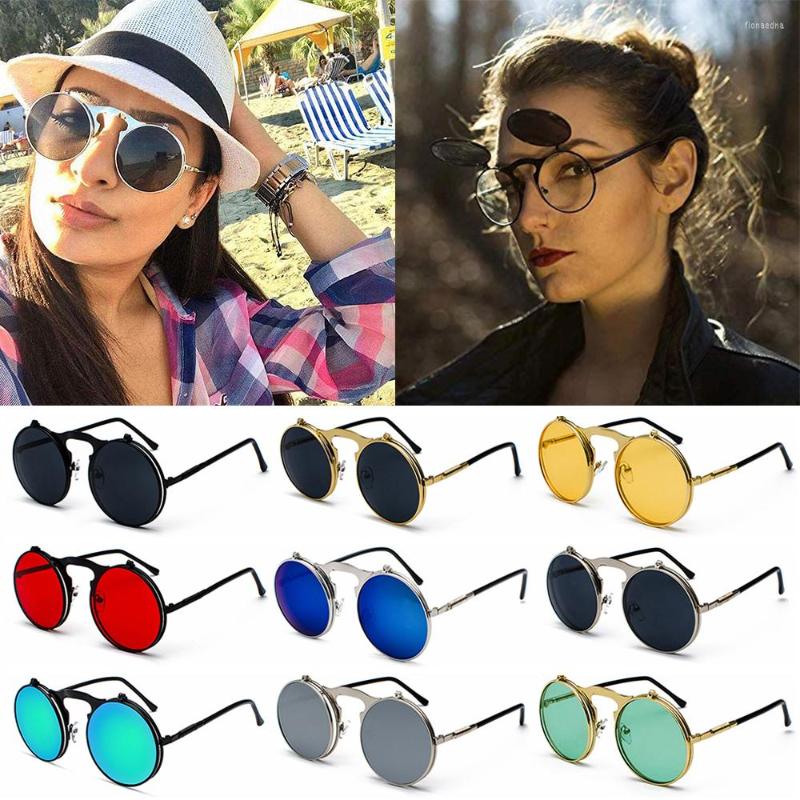 

Sunglasses Vintage Round Flip Up For Men Women Steampunk UV Protection Eyewear