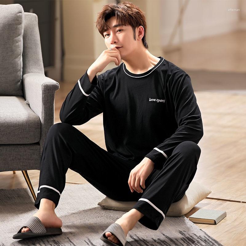 

Men's Sleepwear Oversize Men Cotton Long Sleeve Cartoon Pajamas Sleep Set Loose Male O-Neck Nightwear Homewear 2PCS Pyjama Pijamas, Style o