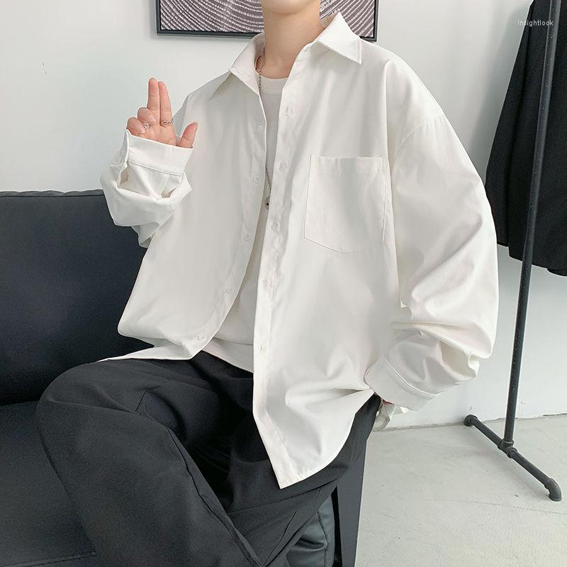 

Men's Casual Shirts Spring Solid Color Shirt Men's Fashion Men Streetwear Korean Loose Long-sleeved Mens Dress -5XL, Black