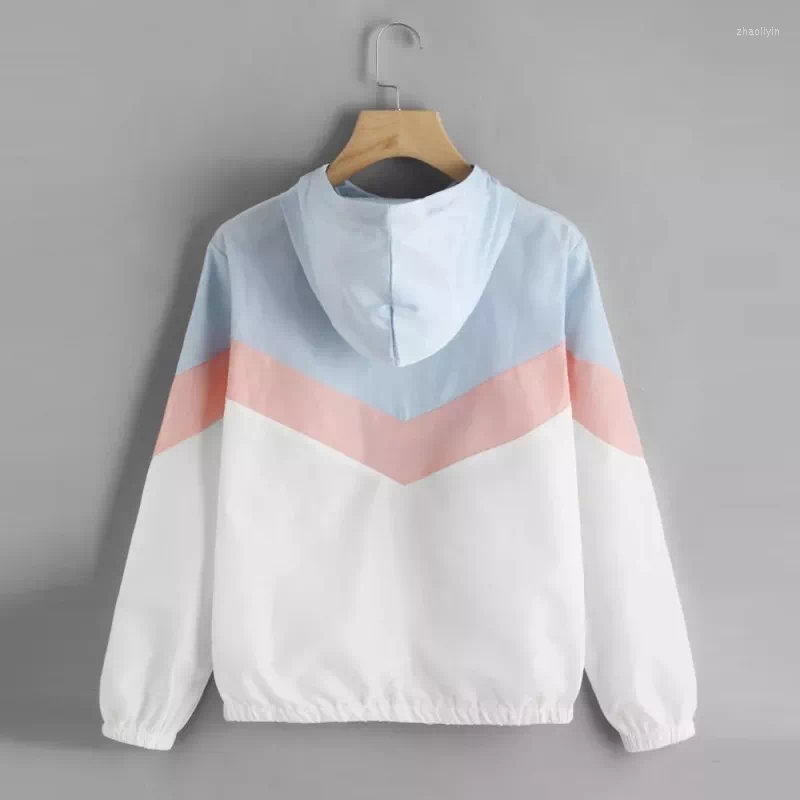 

Women' Vests Windbreaker Female Multicolor Patchwork Hooded Basic Jackets Color Block Coats For Women, Blue