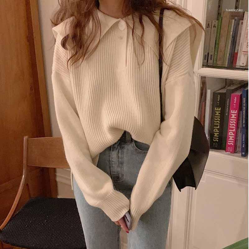

Women's Sweaters Simple Sweater Woman 2022 Autumn Korean Lazy Wind Loose Navy Collar Solid Versatile Female Knitting Pullover Tide, Gray