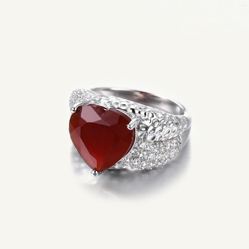 

Cluster Rings GEM'S BALLET 925 Sterling Silver Signet Heart Cut Design Red Agate For Women Or Man Currency Fine Jewelry