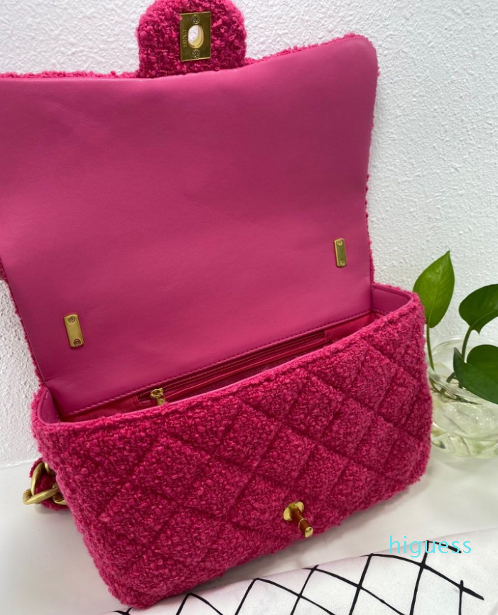 

Luxury shoulder bag designer retro wool material ladies new fashion versatile multi-functional large-capacity woven thick chain messenger bag