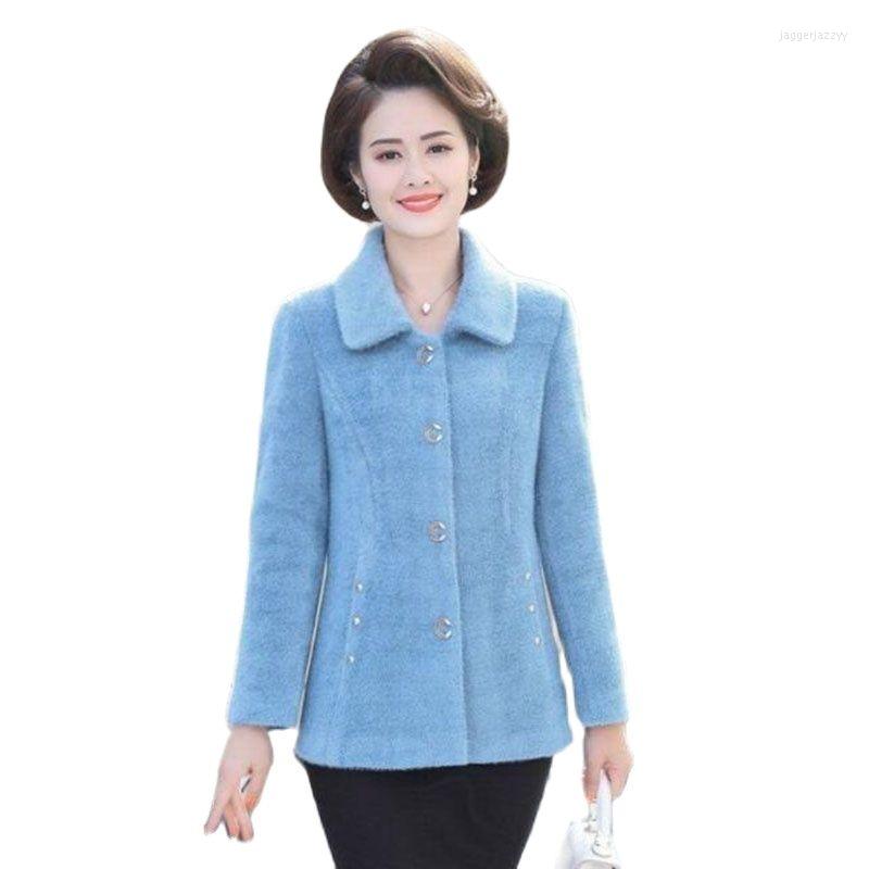 

Women's Wool Autumn Winter 2022 Ladies Woolen Coat Imitate Water Mink Velvet Middle-Aged Mother All-Match Loose Thicken Female Jcket, Orange