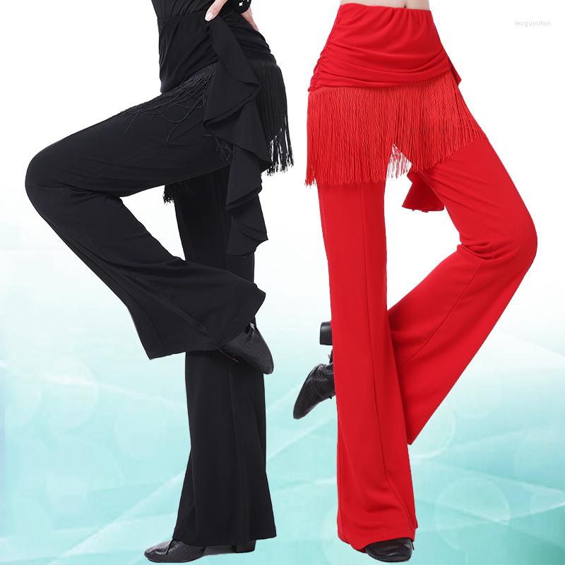 

Stage Wear Latin Dance High Waist Pants Standard Modern Straight Practice Clothes Ballroom Tango Long DWY3228, Black