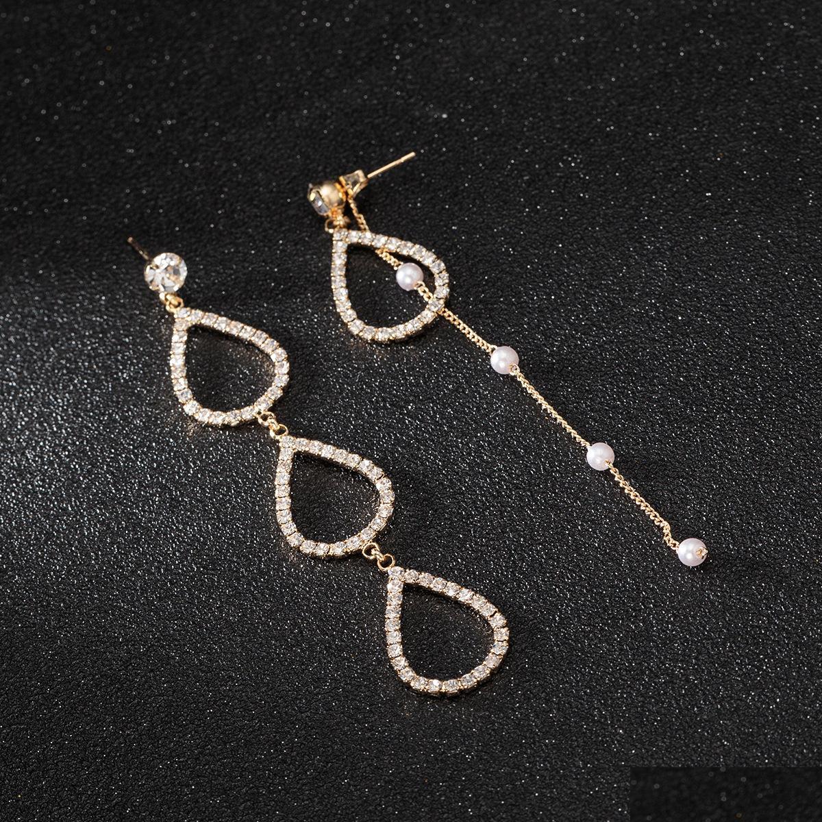 

Dangle Chandelier Fashion Gold Sier Plated Dangle Hanging Pear Rhinestone Long Drop Earrings For Women Party Jewelry Accessories D Dh1Kq