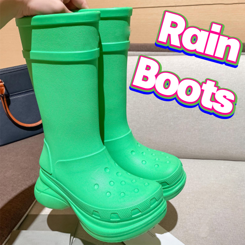 

Paris Rain boots designer women Croc Boot 20MM long Arch EVA Rubber platform knee high booties brown green bright pink black womens luxury shoes Rainboots sneakers, Bubble wrap packaging