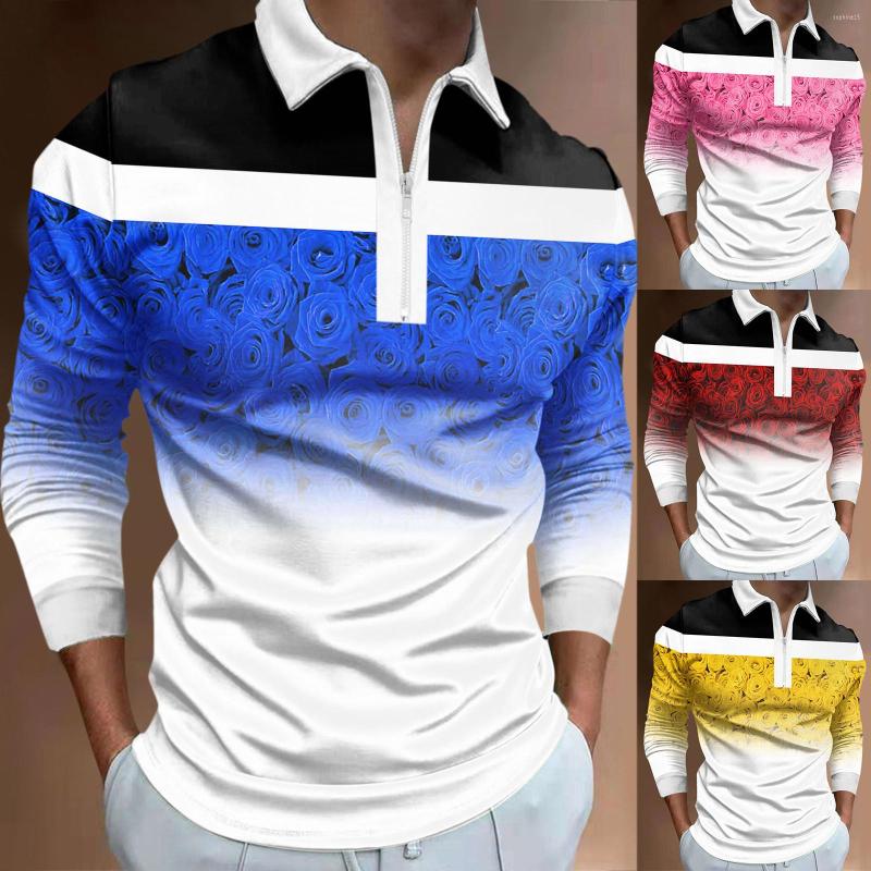 

Men's Polos Pack Of Shirts Men Male Casual Autumn Printed T Shirt Turn Down Collar Long Sleeve Tops Fashion, Blue