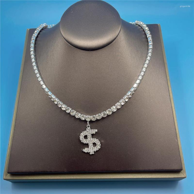 

Choker High-end Handmade Gold Plated Crystal Dollar Sign Pendant Necklace Hip Hop Chain Nice Gift Rock Heavy Metal Decoration