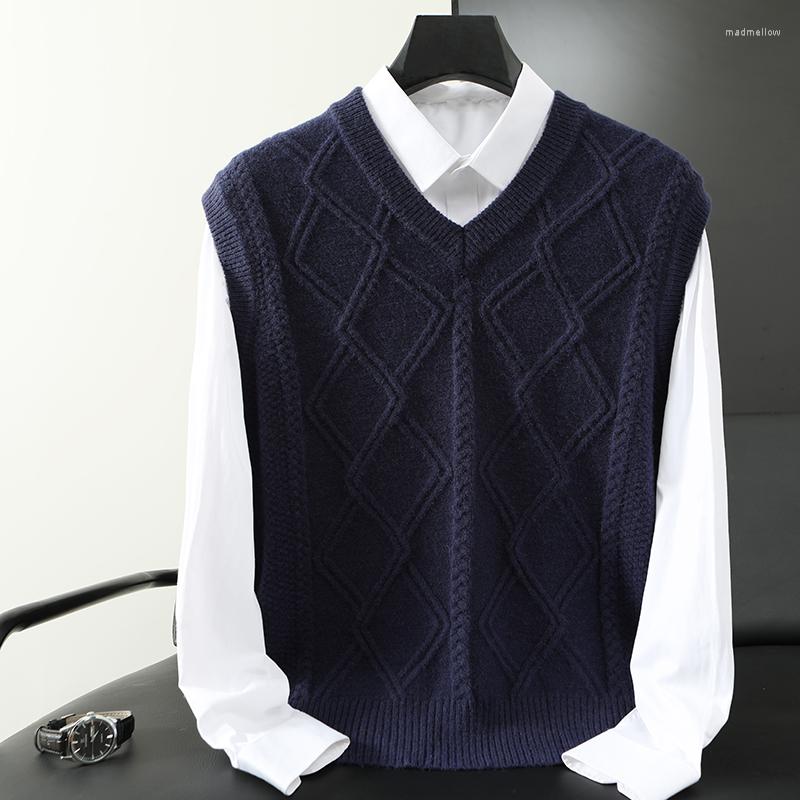 

Men' Vests Autumn And Winter V-neck Vest Knitted Sweater Men' Slim Outer Sleeveless Solid Color, Green