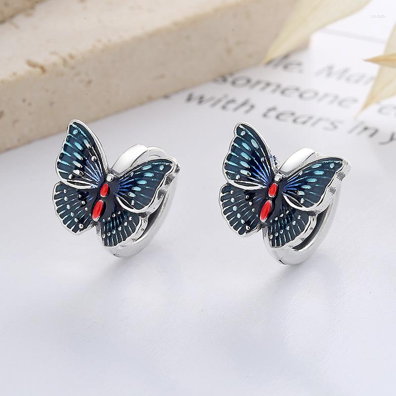 

Chains Vintage Cloisonne Meng Die Colored Glaze Epoxy Technology Butterfly Shape Ethnic Style Earrings