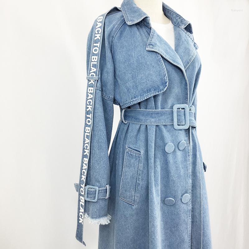 

Women' Trench Coats 2022 Promotion Full Broadcloth Casual Coat Casaco Feminino Women' Letter Printing Waist Long Women, Sky blue