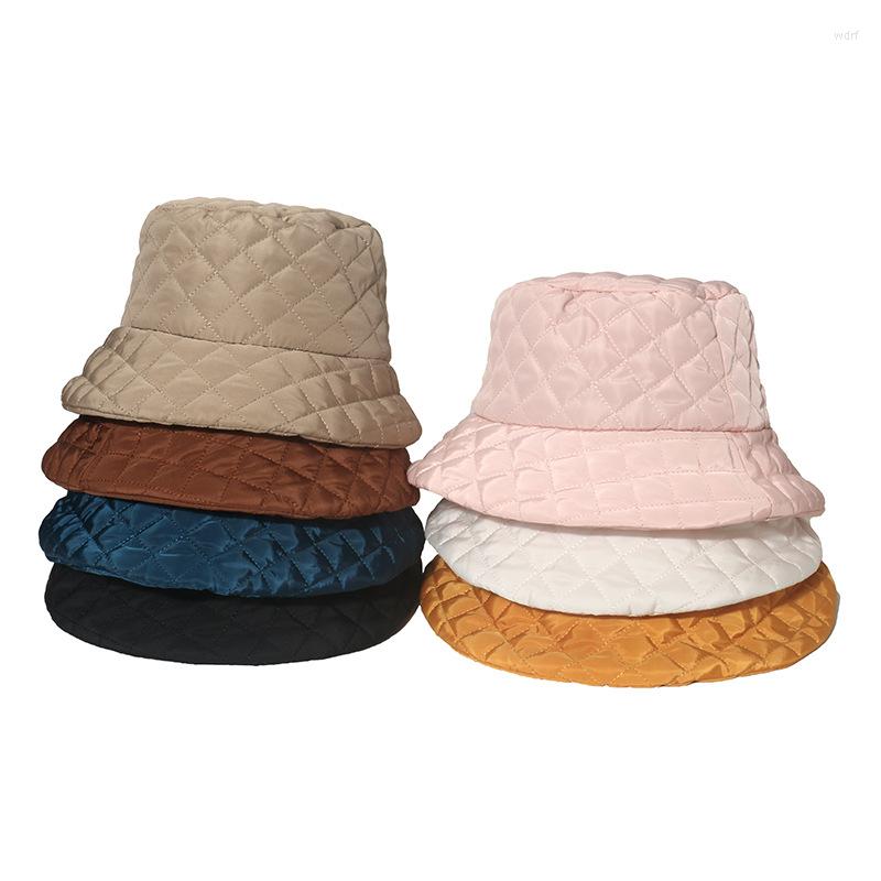 

Berets Quilted Plaid Bucket Hat Men British Style Simple Checkerboard Fisherman Caps Autumn And Winter Warm Women's Hats For 2022, White