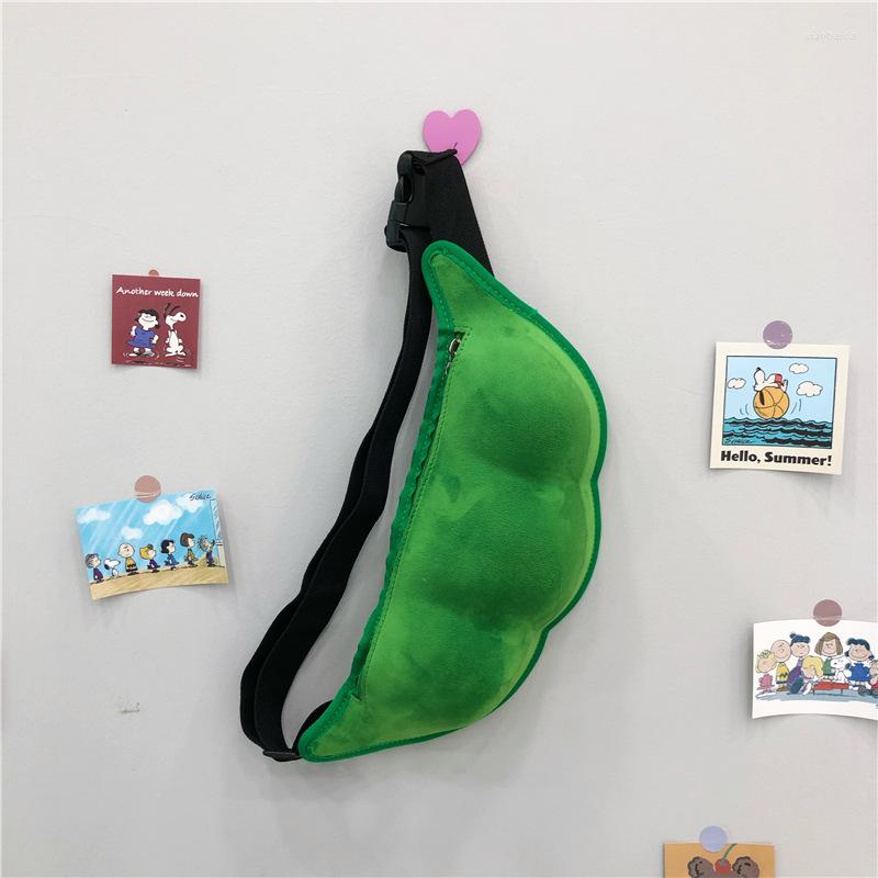 

Waist Bags Fashion Plush Women's Messenger Bag Cute Edamame Shaped Shoulder Fresh Sweet Solid Color Zipper Handbags For Women 2022, Green