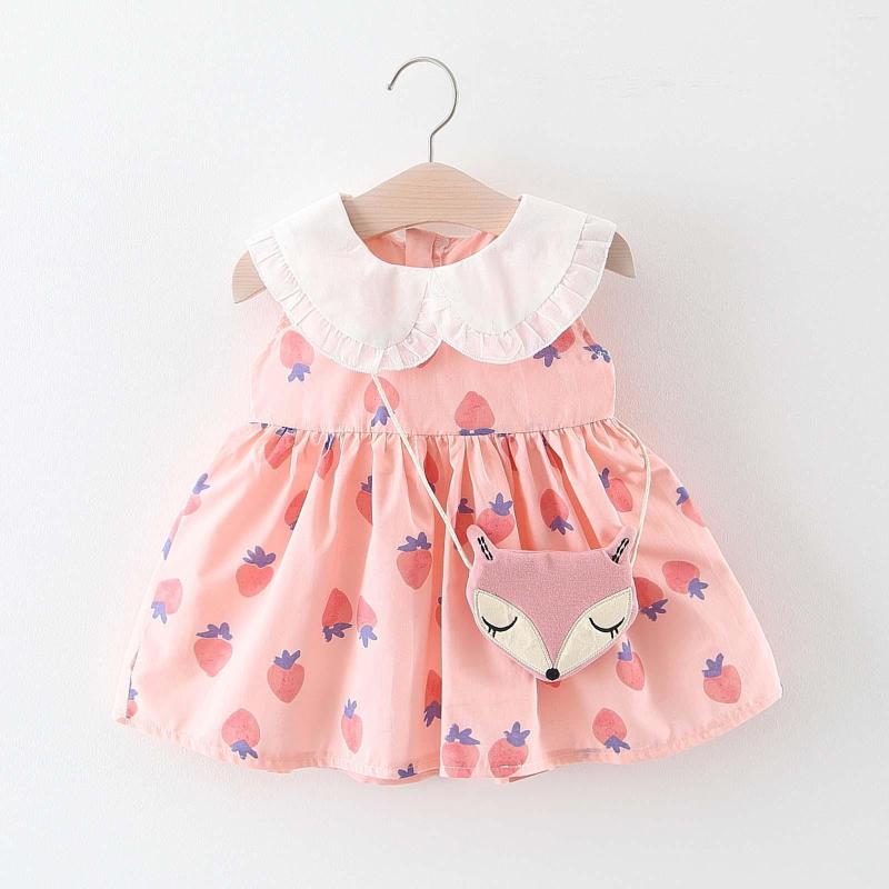 

Girl Dresses Born Infant Princess Dress Baby Summer Printed Vest With Small Shoulder Bag Girls Casual Vestidos, White