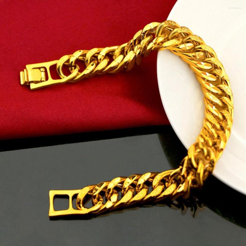 

Link Bracelets 11mm Thick Men's Bracelet Tight Double Curb Chain 18K Yellow Gold Filled Solid Classic Men Jewelry 8.6In Long Birthday