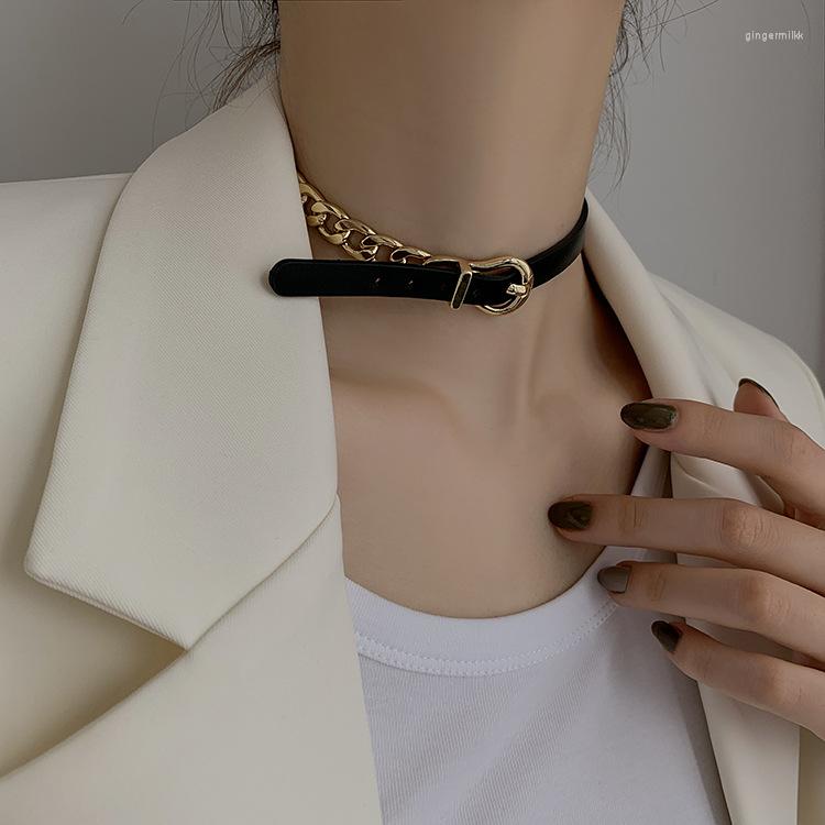

Choker Leather Chain Necklace For Women Gold Color 2022 Fashion Jewelry Clavicle Short Female Collar
