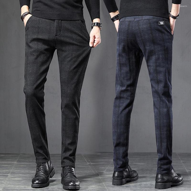 

Men's Pants Men Plaid 2022 Spring Autumn England Work Stretch Business Fashion Slim Casual Pant Male Brand Trousers, Black