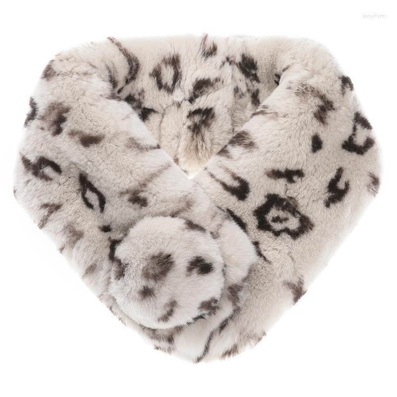 

Scarves Double-sided Thickened Rex Fur Scarf In Winter Leopard-print Otter Suction Buckling Pompom Shawl Female