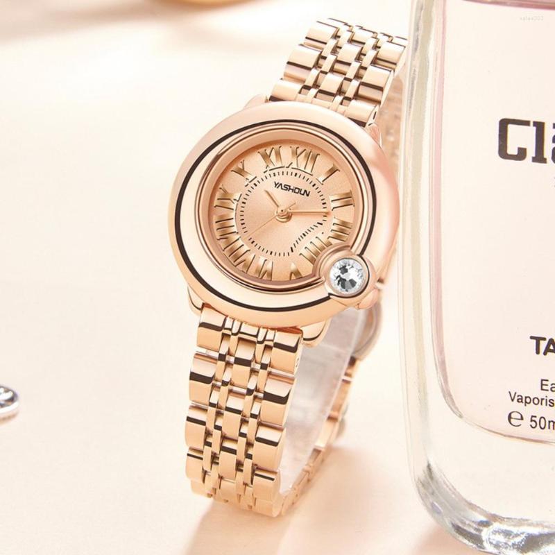 

Wristwatches Top Brand Women's Luxury Gold Calendar Date Quartz Round Waterproof Casual Ladies Clock Watch For Women Relogio Feminino, Gold-white