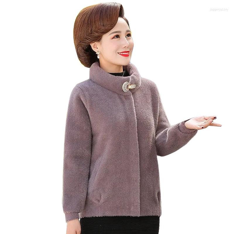 

Women's Wool 2022 Autumn Winter Coat Jacket Women Middle-Aged Imitate Mink Fleece Short Mom Casual Cardigan Woolen Jackets Femme Tops, Black