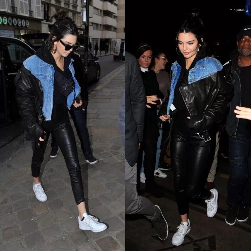 

Women' Leather Women Genuine 2022 Fashion Winter Lady Bomber Motorcycle Sheepskin Jackets Zippers Black High Quality Stitching Denim