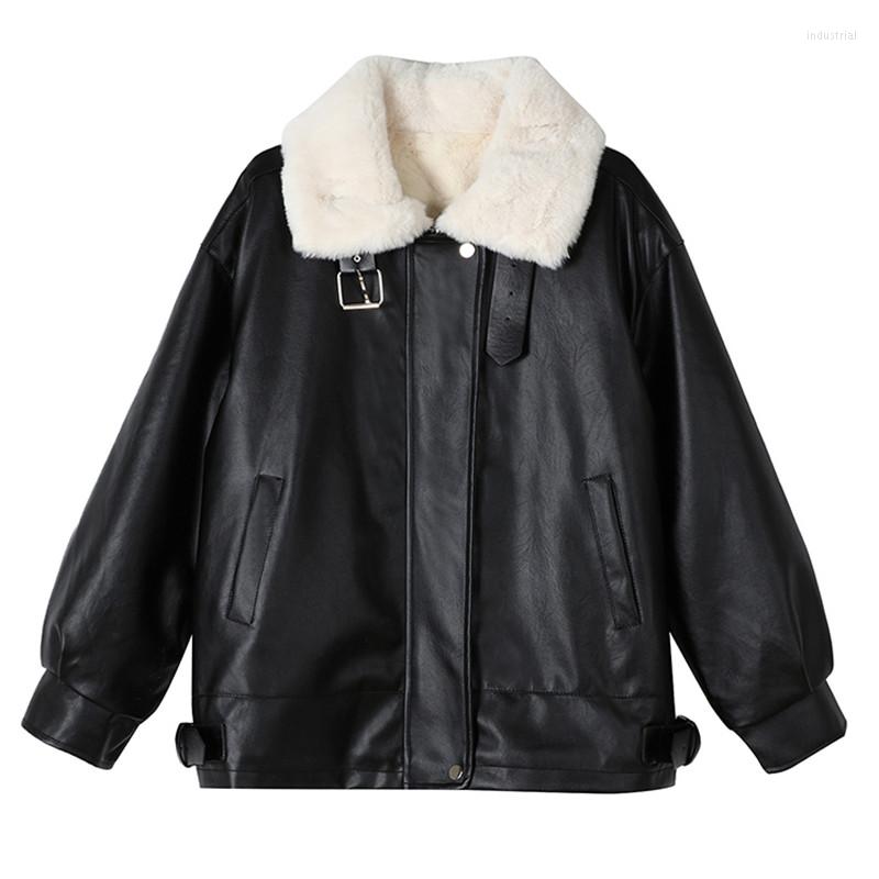

Women's Leather DISCVRY 2022 Fashion Winter Faux Fur Coat Women Jacket Thicken Warm Black Outerwear Female Loose Plush Sherpa