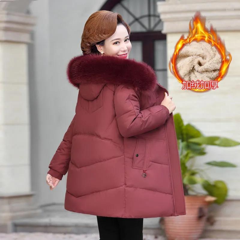 

Women's Trench Coats 2022 Thick Winter Coat Women Velvet Thickening Cotton-Padded Jacket Women's Mid-long Mother's Clothes Warm, Black