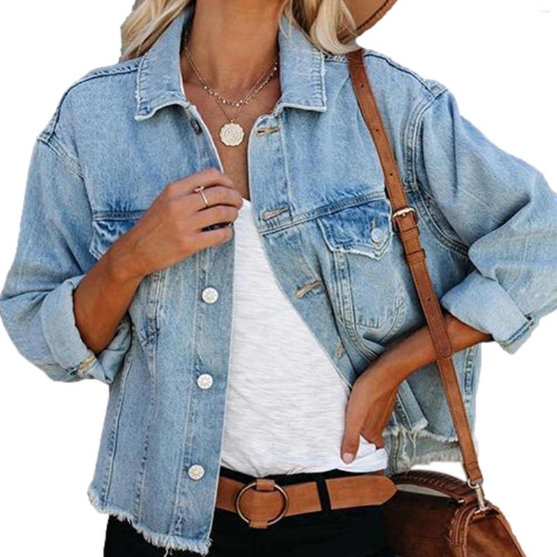 

Women' Jackets Women' Washed Denim Jacket 2022 Spring Fall Solid Long Sleeve Button Down Loose Boyfriend Coats -2XL