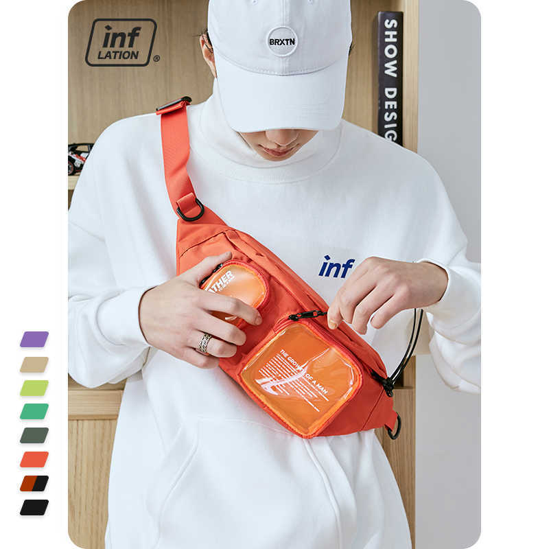 

INFLATION Multi-pocket Double Zipper Streetwear Waist Bag Clear Fanny Pack Belt Transparent Plastic Large Bum 228AI2019 221101, Khaki